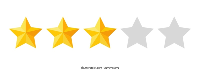 Botón de clasificación de tres estrellas. Estrellas amarillas en fondo blanco. Evaluación de la retroalimentación en el vector