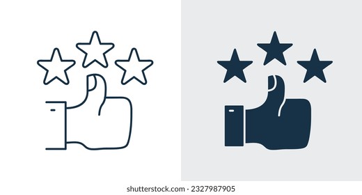 Three stars review and rating icon. Thumbs up, Good, friendly, ok hand gesture, feedback icon vector