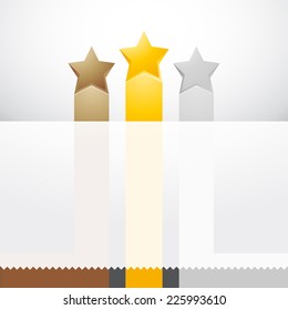 three stars with ribbons and label