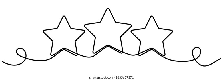 Three stars shapes continuous line drawing. Feedback concept. Vector illustration isolated on white.	