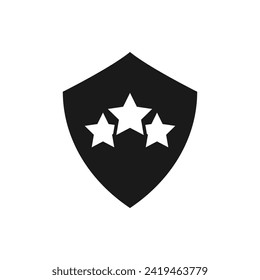 Three stars with shield icon flat style isolated on white background. Vector illustration