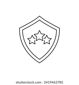 Three stars with shield icon flat style isolated on white background. Vector illustration