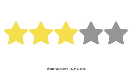 Three stars in trendy yellow and two gray 2021 on a white background. Rating of sites, hotels, travel packages, online stores, reviews. Vector graphics.