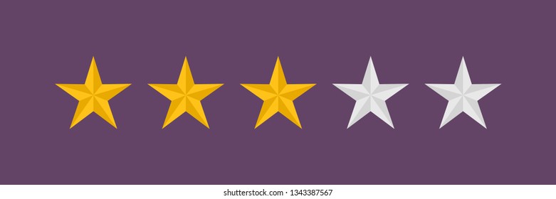 Three stars vector icon. Star rating, customer product review.
