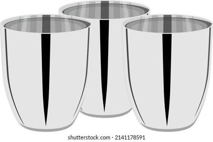 Three steel cups, illustration, vector on a white background.