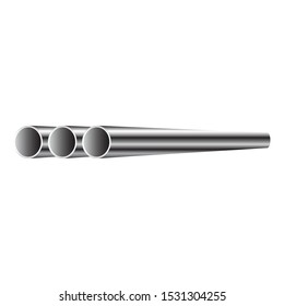 Three steel pipes. Vector drawing on an isolated white background.