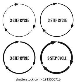 Three step arrow cycle, vector diagrams on white background