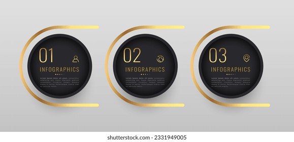 banner infográfico de procesos de negocios de tres pasos para vector de plan de marketing