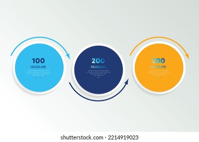 Three step circle template for presentation. 3 steps options, elements, infographic.