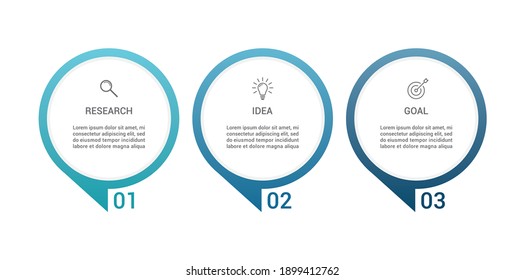 infografía de tres pasos. proceso de negocio o infografía de círculo azul. 
3 opciones o pasos plantilla infográfica con iconos. Se puede utilizar para el diagrama de procesos, diagrama de flujo, presentaciones, flujo de trabajo, banner.