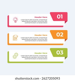 Infografía de tres pasos con iconos de una bombilla, una lista de verificación y engranajes.