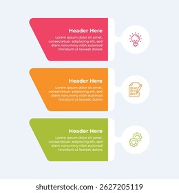 Infografía de tres pasos con iconos de una bombilla, una lista de verificación y engranajes.