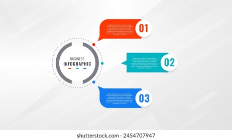 Plantilla de Vector de diseño de etiquetas de infografía de tres pasos con íconos de línea. diagrama de pasos de proceso, presentaciones, diseño de flujo de trabajo, Anuncio, diagrama de flujo, Ilustración vectorial de infografía.