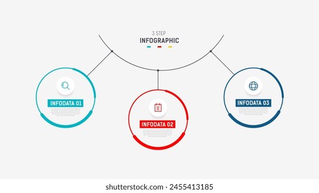 Three Step Infographic label design Vector template with line icons. process steps diagram, presentations, workflow layout, banner, flow chart, info graph vector illustration.