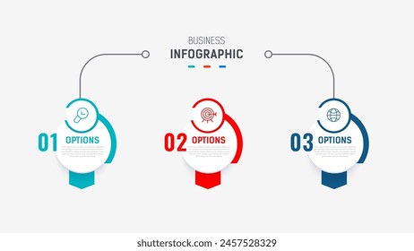 Three Step Infographic label design Vector template with line icons. process steps diagram, presentations, workflow layout, banner, flow chart, info graph vector illustration.