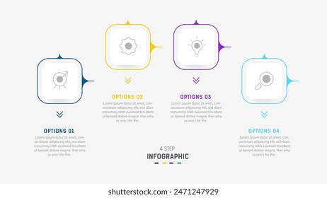 Plantilla de Vector de diseño de etiquetas de infografía de tres pasos con íconos de línea. diagrama de pasos de proceso, presentaciones, diseño de flujo de trabajo, Anuncio, diagrama de flujo, Ilustración vectorial de infografía.