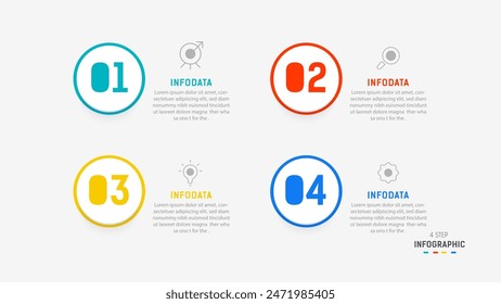 Plantilla de Vector de diseño de etiquetas de infografía de tres pasos con íconos de línea. diagrama de pasos de proceso, presentaciones, diseño de flujo de trabajo, Anuncio, diagrama de flujo, Ilustración vectorial de infografía.