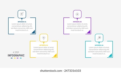 Plantilla de Vector de diseño de etiquetas de infografía de tres pasos con íconos de línea. diagrama de pasos de proceso, presentaciones, diseño de flujo de trabajo, Anuncio, diagrama de flujo, Ilustración vectorial de infografía.