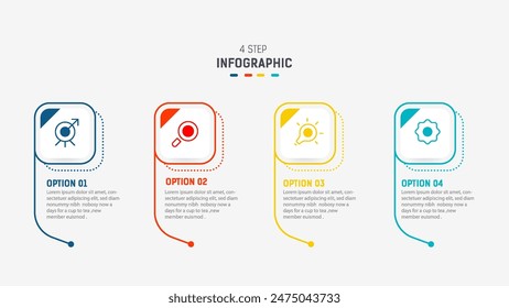Plantilla de Vector de diseño de etiquetas de infografía de tres pasos con íconos de línea. diagrama de pasos de proceso, presentaciones, diseño de flujo de trabajo, Anuncio, diagrama de flujo, Ilustración vectorial de infografía.
