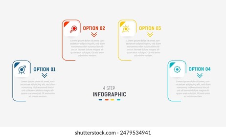 Plantilla de Vector de diseño de etiquetas de infografía de tres pasos con íconos de línea. diagrama de pasos de proceso, presentaciones, diseño de flujo de trabajo, Anuncio, diagrama de flujo, Ilustración vectorial de infografía.