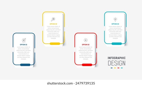 Plantilla de Vector de diseño de etiquetas de infografía de tres pasos con íconos de línea. diagrama de pasos de proceso, presentaciones, diseño de flujo de trabajo, Anuncio, diagrama de flujo, Ilustración vectorial de infografía.