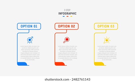 Three Step Infographic label design Vector template with line icons. process steps diagram, presentations, workflow layout, banner, flow chart, info graph vector illustration.