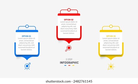 Three Step Infographic label design Vector template with line icons. process steps diagram, presentations, workflow layout, banner, flow chart, info graph vector illustration.