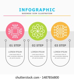 Three step infographic. Microchip engineering technology concept icons.