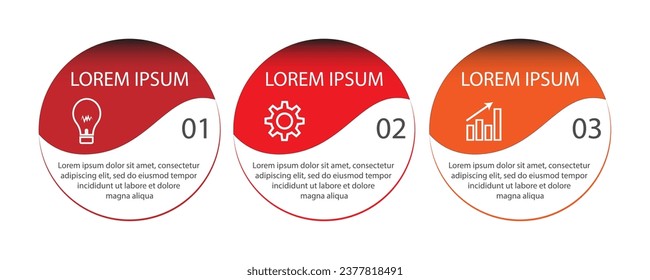 Drei Stufen infografisches, einfaches Design, Linien, Farben, Symbole, 3 Teile, geeignet für Ihre Geschäftspräsentation
