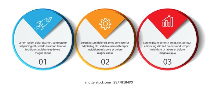 Infografía de tres pasos, diseño simple, líneas, colores, iconos, 3 piezas, adecuado para su presentación de negocios