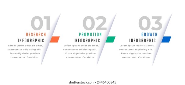 Infografik-Workflow-Element-Banner für Office-Präsentations-Vektorgrafik in drei Schritten