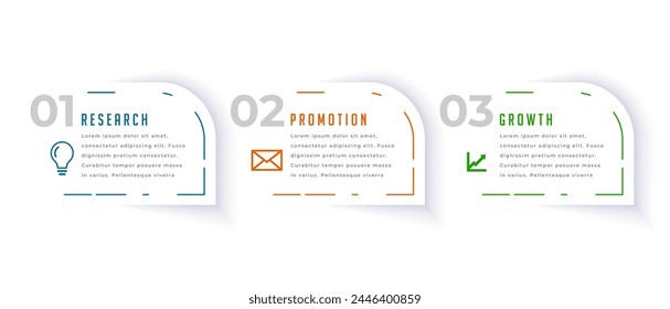 three step infographic workflow element banner for data visualization vector