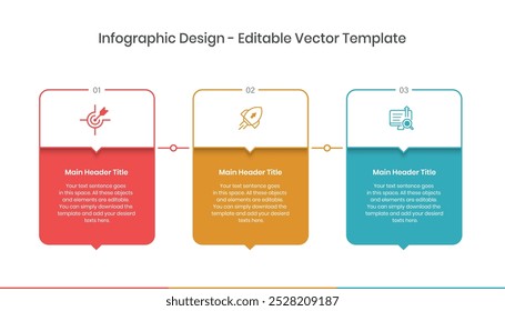 Three step Infographics Design Template, Chart diagram, Graph, Pie chart, workflow layout, squire diagram, report, presentation design elements Editable Vector illustration, Process diagram