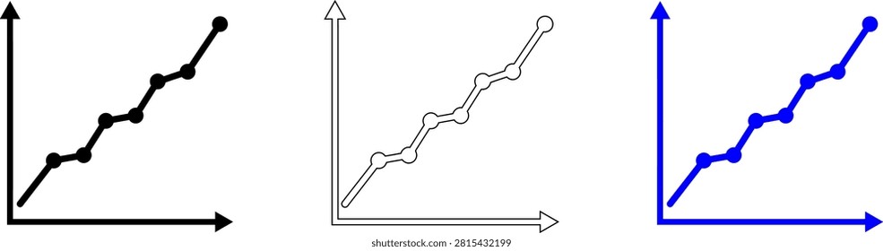 Three step line graph with increasing trend in different styles isolated on transparent background, Vector