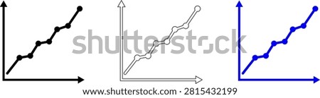 Three step line graph with increasing trend in different styles isolated on transparent background, Vector