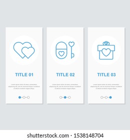 Three step love and romantic infographic. Heart and cupid pictogram icons.