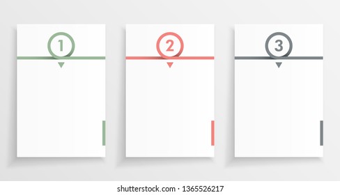 Three step paper or note infograph with numbered pages in minimal design.