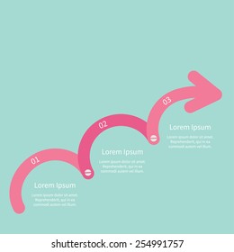 Three step pink upwards arrow with screw Timeline Infographic and text. Template. Flat design. Vector illustration