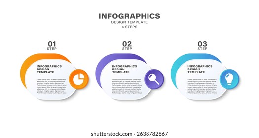 Three Step Process Infographic Template. Modern Infographic Design for Flowcharts or Instructions