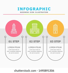 Three step town building infographic. City pictogram icons. Urban concept.