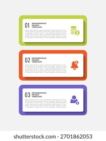 Layout vertical em três etapas de infográficos de negócios e marketing.