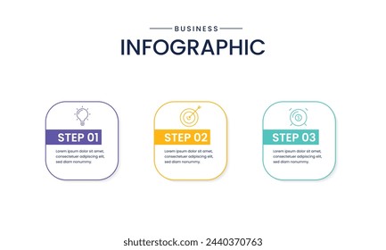 Three Steps Business Infogrpahic for Presentation with arrow and 3 options or steps.