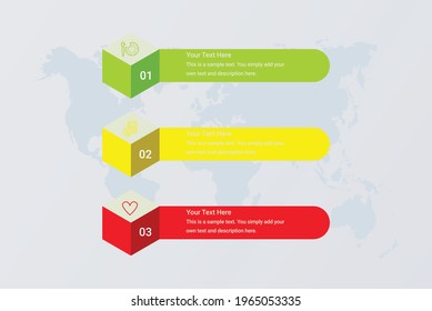 Tres pasos botones de color con números 1 2 3 imagen vectorial