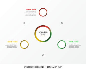 three steps design layout infographic template with round 3d realistic elements. process diagram for brochure, banner, annual report