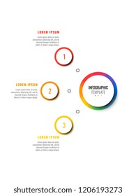 three steps design layout infographic template with round 3d realistic elements. process diagram for brochure, banner, annual report
