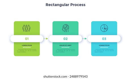 Drei Schritte der effektiven Start-rechteckigen Prozess Infografik Diagramm Design Vorlage. Business Analytics-Infodiagramm mit Symbolen. Instruktionsgrafik mit Sequenz. Visuelle Datendarstellung