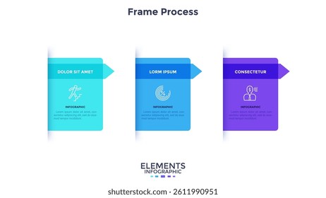 Three steps of effective startup rectangular process infographic chart design template. Business analytics infochart with icons. Instructional graphics with sequence. Visual data presentation