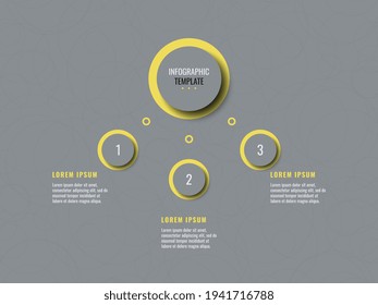 Three steps horizontal infographic template on a grey background. Modern business data visualization with text boxes. Vector illustration easy to edit and customize. Eps 10