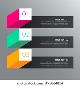 three steps infograph design with different colors in 3d style