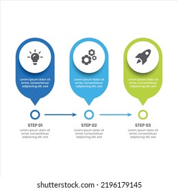 infografía de tres pasos, infografía de procesos de tres opciones, infografía de procesos de tres pasos para fines empresariales o educativos